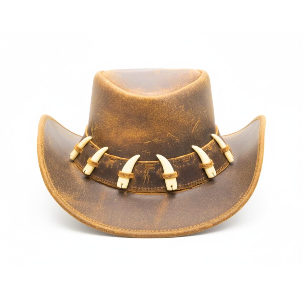 7524 Australian Leather Hat With Crocodile Band Teeth- Dundee Style |